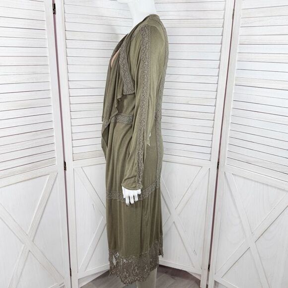 Gimmicks by BKE Buckle Boho Lace Trim Cardigan Duster Olive Green Small - Picture 2 of 11